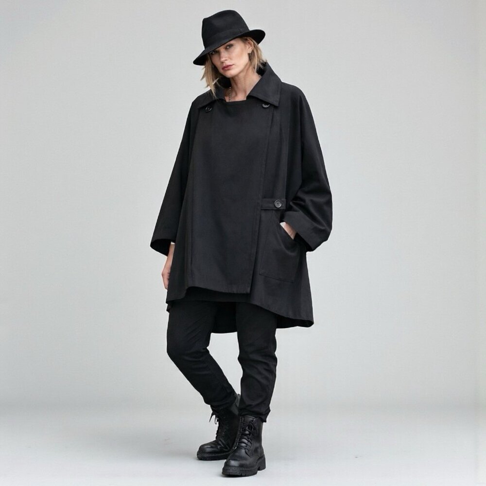 Ivan Grundahl Womens Jacket XS Black Wool Oversized Lagenlook Minimalist Coat